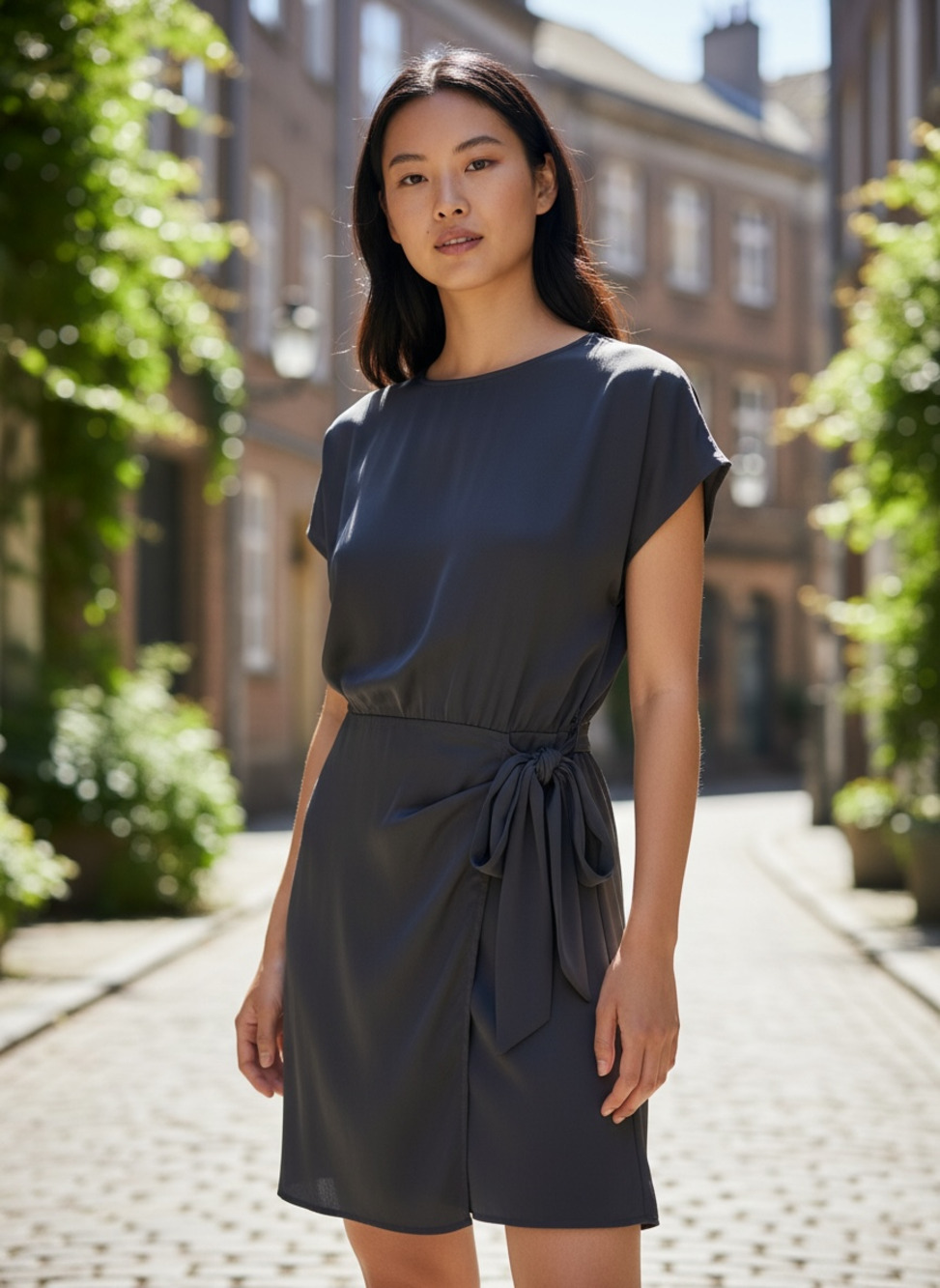NWT Tobi Black Short Sleeve Wrap Front Tie Waist Mini Dress